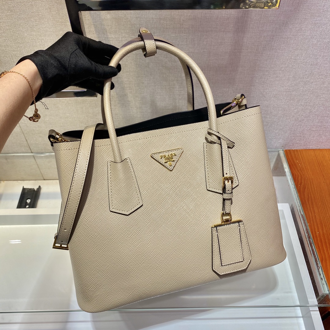 Prada Double Saffiano Leather Bag Shoulder Bag Sand Beige 1BG775